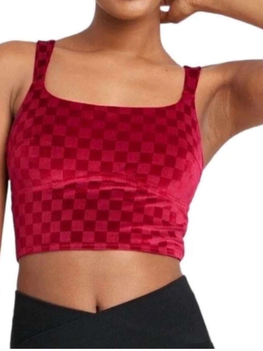 Velvet Cropped Tank Top red checkered tee
